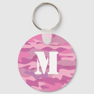 Meisroze sleutelhanger camouflagemonogram