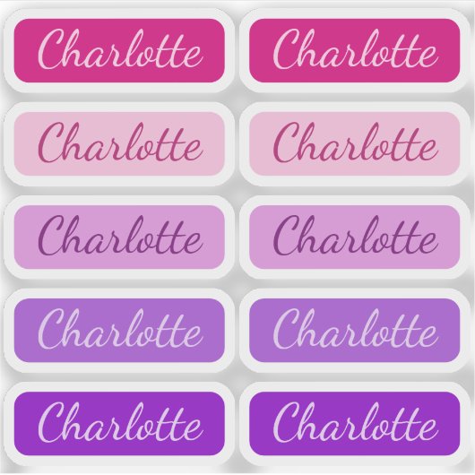 Meisroze tot Paarse Elegant Signature Name Labels (Voorkant)