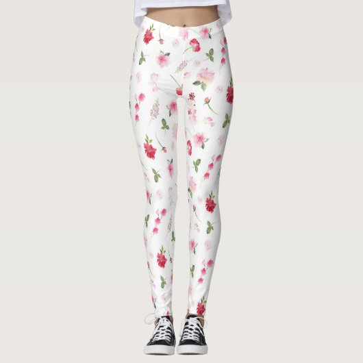 Meisroze witte Waterverf Leggings (Voorkant)