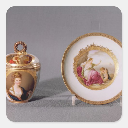 meissen, bedekkingsglas en saucer vierkante sticker (Voorkant)