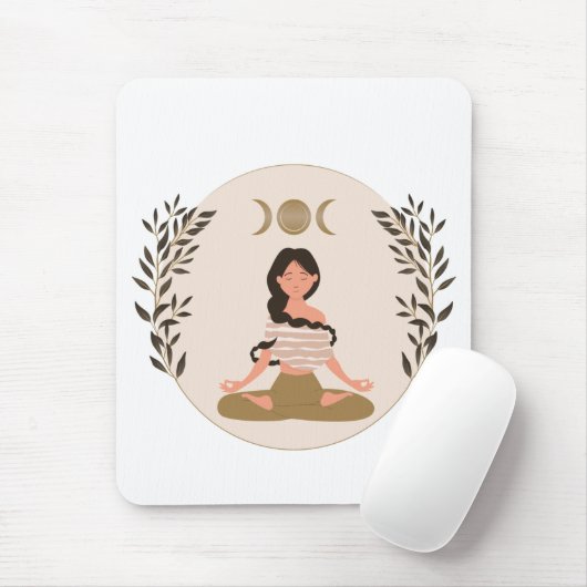 Meisserende vrouw maan faseert leaf boho klassiek muismat (Met muis)