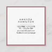 Meisstijlvol Mode ROOS GOLD + wit vierkant Vierkante Visitekaartje (Achterkant)