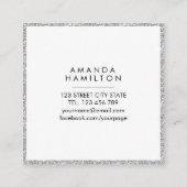 Meisstijlvolle Mode SILVER Glitter White square Vierkante Visitekaartje (Achterkant)