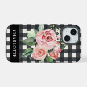Meisvrij Floral Black White Buffalo Pset Name iPhone 15 Case (Achterkant horizontaal)