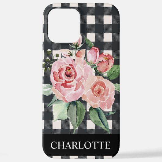 Meisvrij Floral Black White Buffalo Pset Name iPhone Hoesje (Achterkant)