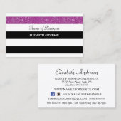 Meiszwart en witte strepen Paarse FAUX Glitz Visitekaartje (Voorkant / Achterkant)