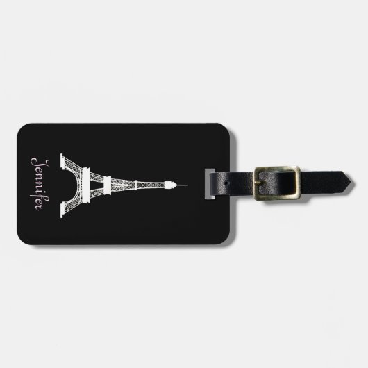 Meiszwart-witte Eiffeltoren van Franse stijl Bagagelabel (Voorkant horizontaal)