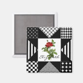 Meiszwart-witte Geometrische rode rozen met naam Magneet (Voorkant / Achterkant)