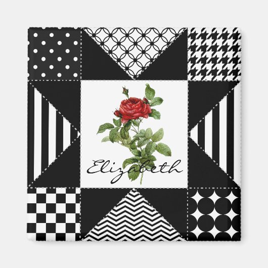 Meiszwart-witte Geometrische rode rozen met naam Magneet (Voorkant)