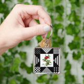 Meiszwart-witte Geometrische rode rozen met naam Sleutelhanger (Hand)