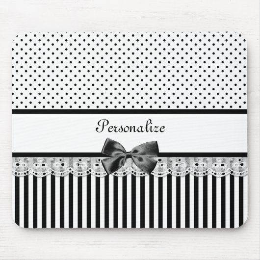 Meiszwart-witte Victoriaans strepen met naam Muismat (Voorkant)