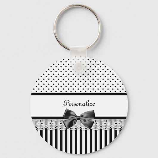 Meiszwart-witte Victoriaans strepen met naam Sleutelhanger (Voorkant)