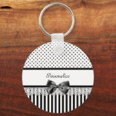 Meiszwart-witte Victoriaans strepen met naam Sleutelhanger (Voorkant)