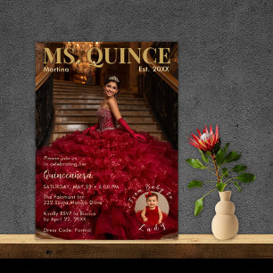 Mej. Quince Red and Gold Quinceañera Kaart