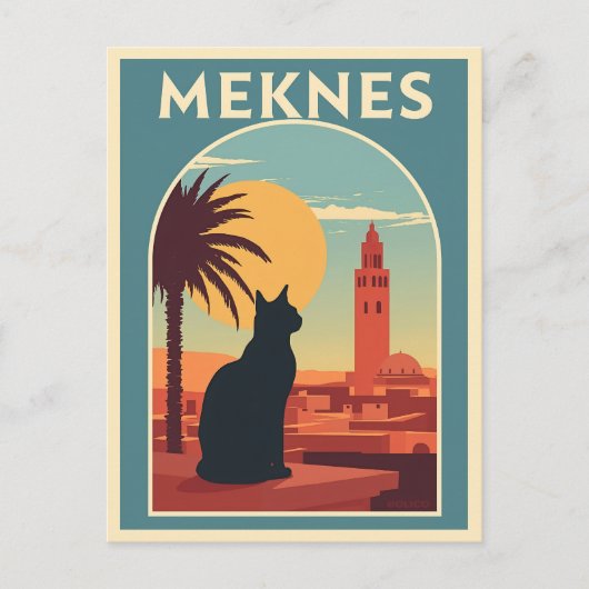 Meknes Marokko Sunset Cat Art Briefkaart (Voorkant)