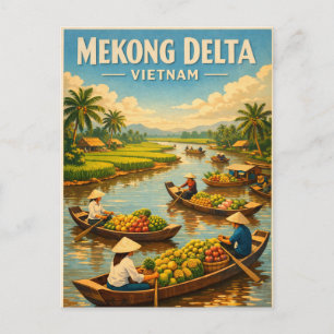Mekong Delta, Vietnam, in klassieke retro-stijl Feestdagenkaart