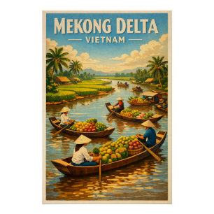 Mekong Delta, Vietnam, in klassieke retro-stijl Perfect Poster