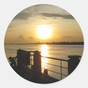 Mekong River Sunset ... Nong Khai, Isaan, Thailand Ronde Sticker