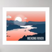 Mekong Rivier Silhouet Zonsondergang Reizen Wandku Poster (Voorkant)