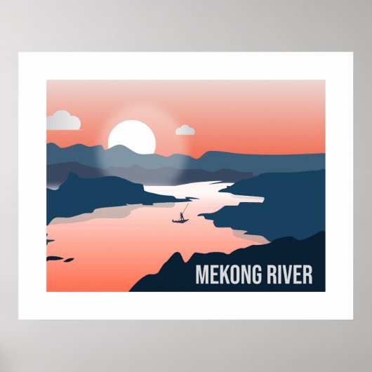 Mekong Rivier Silhouet Zonsondergang Reizen Wandku Poster (Voorkant)