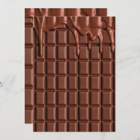 Melade chocolade die over een chocoladeblok druppe kaart (Voorkant / Achterkant)