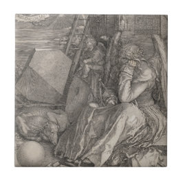 Melancholia I, graving door Albrecht Durer Tegeltje