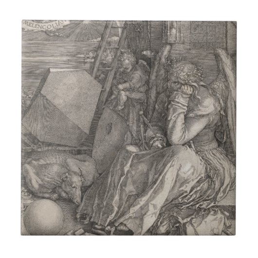 Melancholia I, graving door Albrecht Durer Tegeltje (Voorkant)