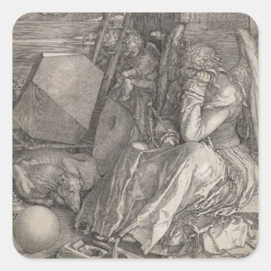 Melancholia I, graving door Albrecht Durer Vierkante Sticker (Voorkant)