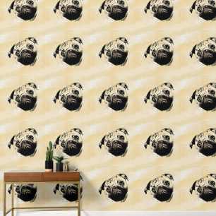 Melancholic Pug Head - lijnen silhouet 1 Behang