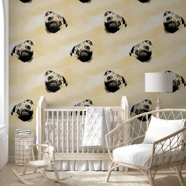 Melancholic Pug Head - lijnen silhouet 1 Behang (Kinderen)