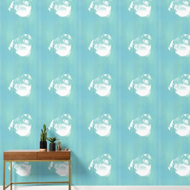 Melancholic Pug Head - lijnen silhouet 2 Behang (Hal)