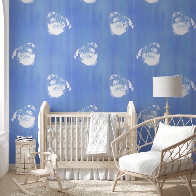 Melancholic Pug Head - lijnen silhouet 2 Behang (Kinderen)