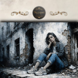 Melancholic Urban Woman Blue Gray Decoupage Tissuepapier