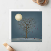 Melancholieke Hartvormige Boom Onder Volle Maan Notitiekaartje (Voorkant / Achterkant in situ)
