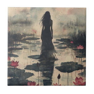 Melancholieke Lotus Nevel Waterverf (1) Tegeltje