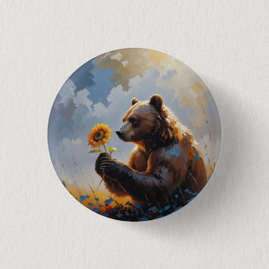 Melancholisch Beer olieverfschilderij | Dromerige Ronde Button 3,2 Cm (Voorkant)