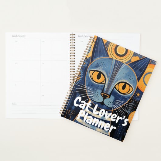 Melancholische Boho Blauw Gele Kat Liefhebber Planner (Display)