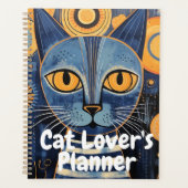 Melancholische Boho Blauw Gele Kat Liefhebber Planner (Voorkant)