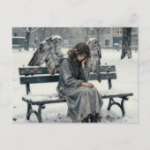 Melancholy Angel in Snowy Park Ink Drawing Briefkaart (Voorkant)