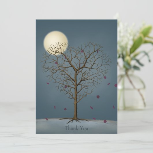 Melancholy Heart Shaped Tree under Full Moon Bedankkaart (Staand voorkant)
