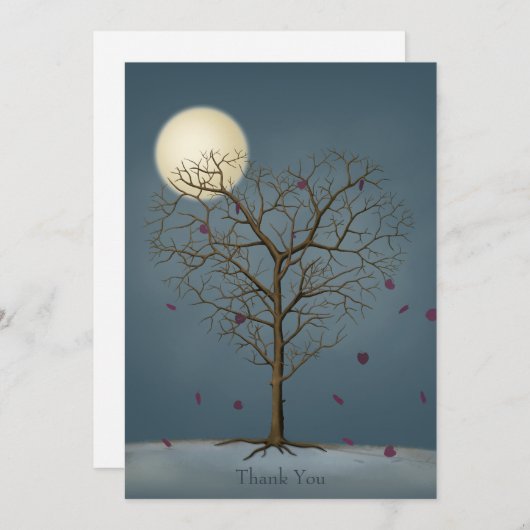 Melancholy Heart Shaped Tree under Full Moon Bedankkaart (Voorkant / Achterkant)