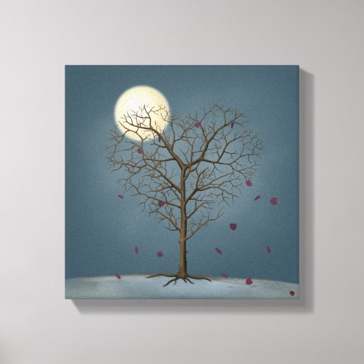 Melancholy Heart Shaped Tree under the Full Moon Canvas Afdruk (Voorkant)
