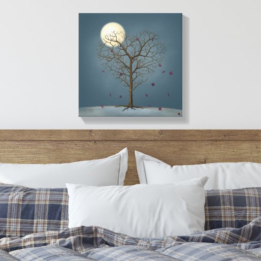 Melancholy Heart Shaped Tree under the Full Moon Canvas Afdruk (Insitu (Slaapkamer))