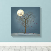 Melancholy Heart Shaped Tree under the Full Moon Canvas Afdruk (Insitu (Houten vloer))