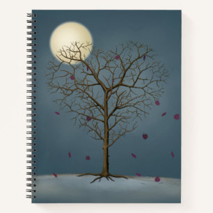 Melancholy Heart Shaped Tree under the Full Moon Notitieboek