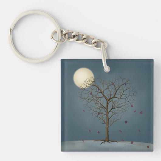 Melancholy Heart Shaped Tree under the Full Moon Sleutelhanger (Voorkant)