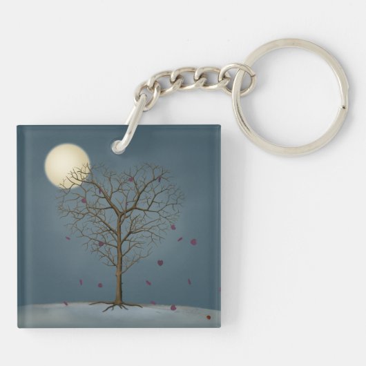 Melancholy Heart Shaped Tree under the Full Moon Sleutelhanger (Achterkant)