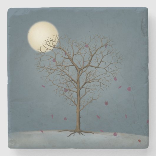 Melancholy Heart Shaped Tree under the Full Moon Stenen Onderzetter (Voorkant)