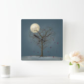 Melancholy Heart Shaped Tree under the Full Moon Vierkante Klok (Huis)