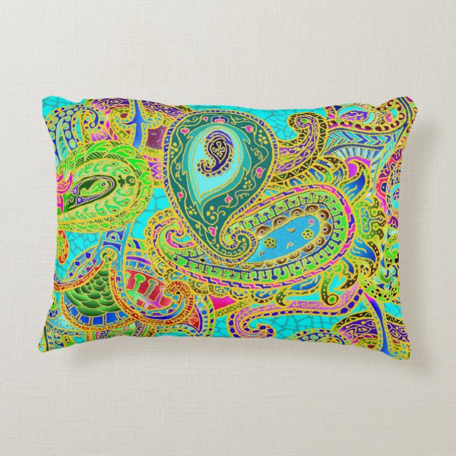 Melange Paisley in Turquoise en Green Accent Kussen (Achterkant)